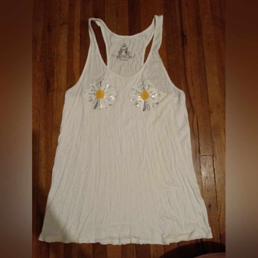 Bear Dance White Sequin Daisies  Tank Top